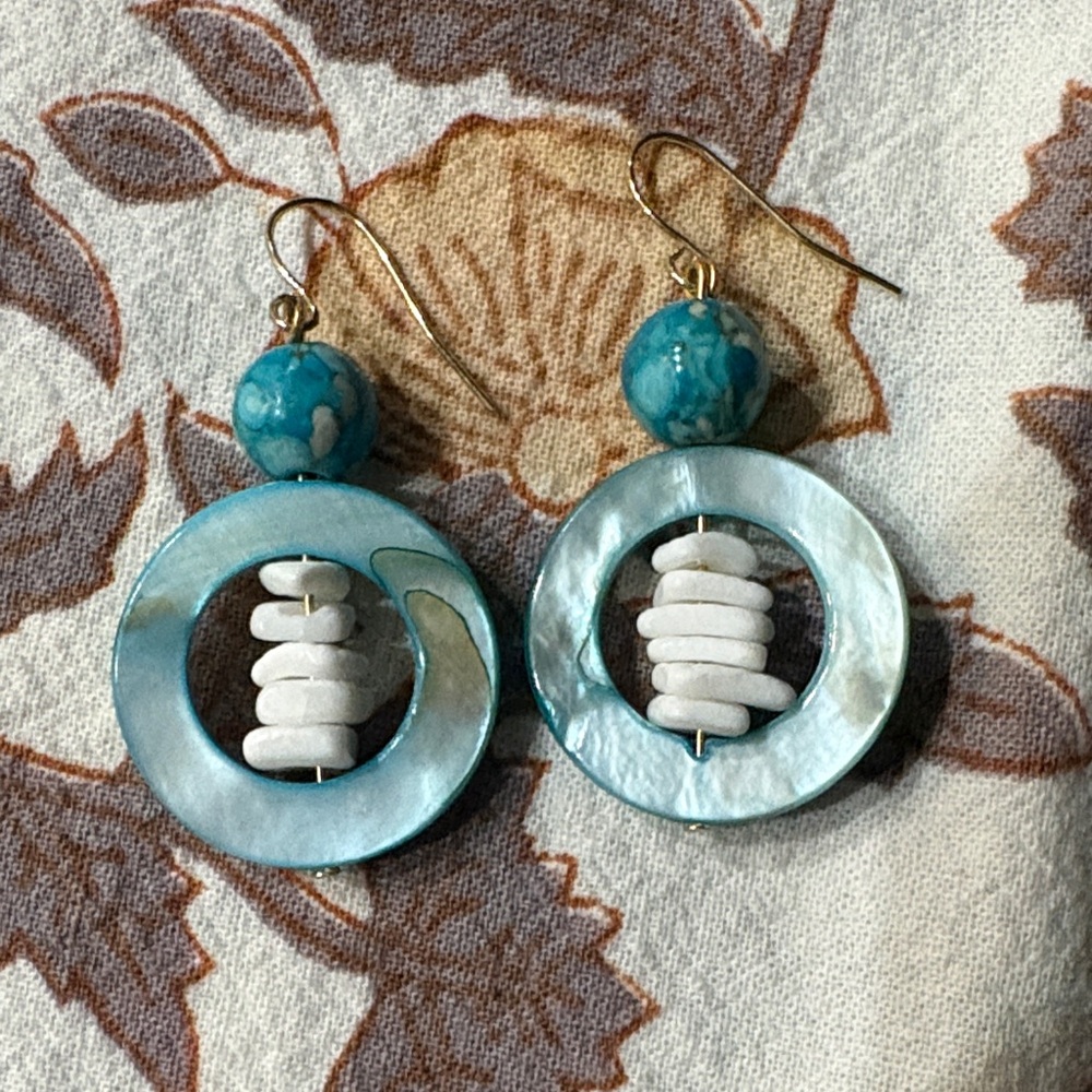 Turquoise and White Shell Earrings